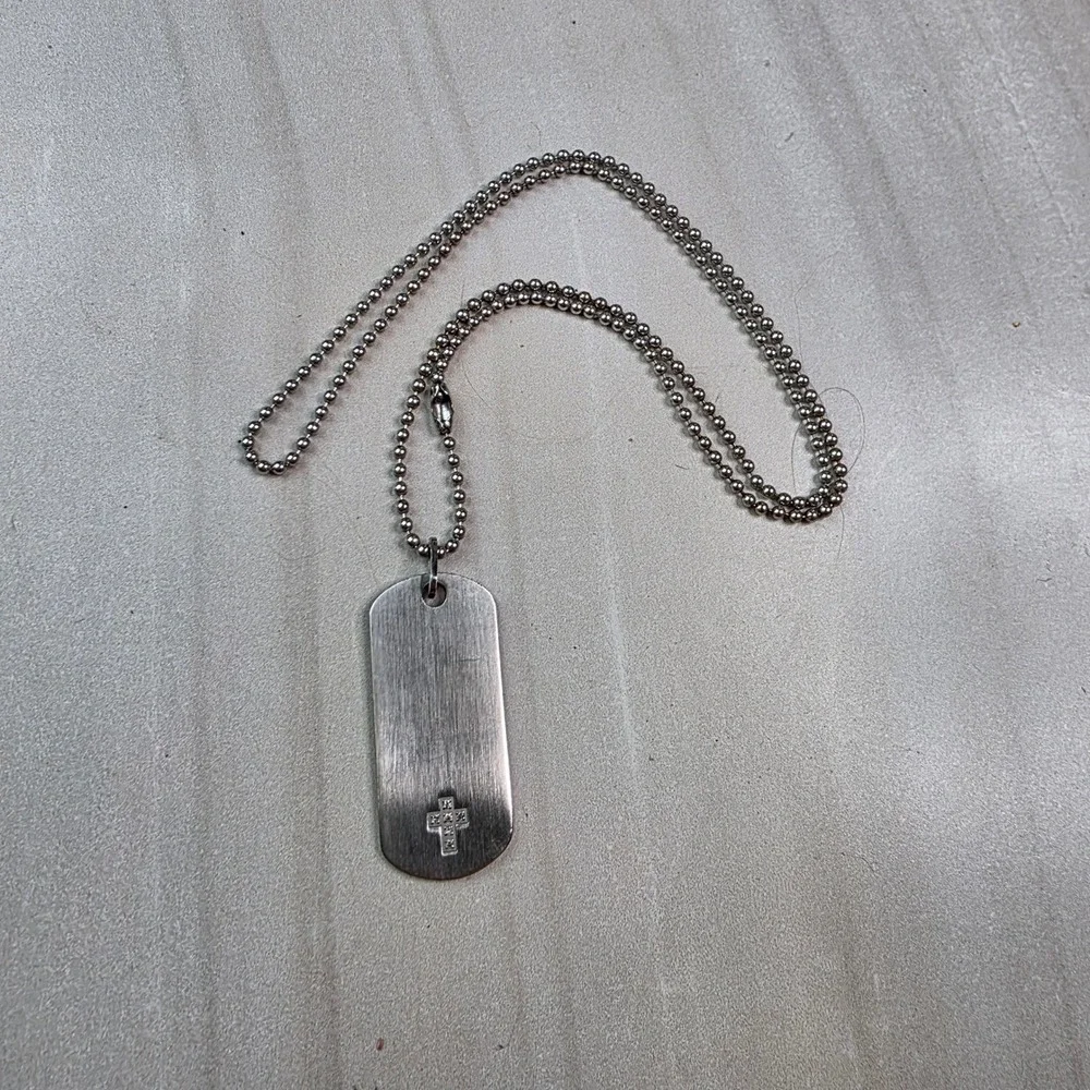 Stainless‎ Steel Dog Tag Necklace Cross Embossed TD MY LUV Engraved Ball Chain